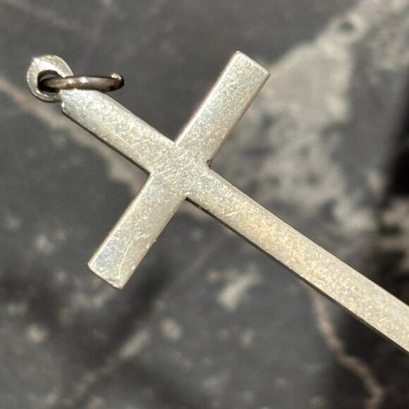 Vintage 925 Silver Cross Pendant Necklace with 17" Square Chain - Picture 2 of 10